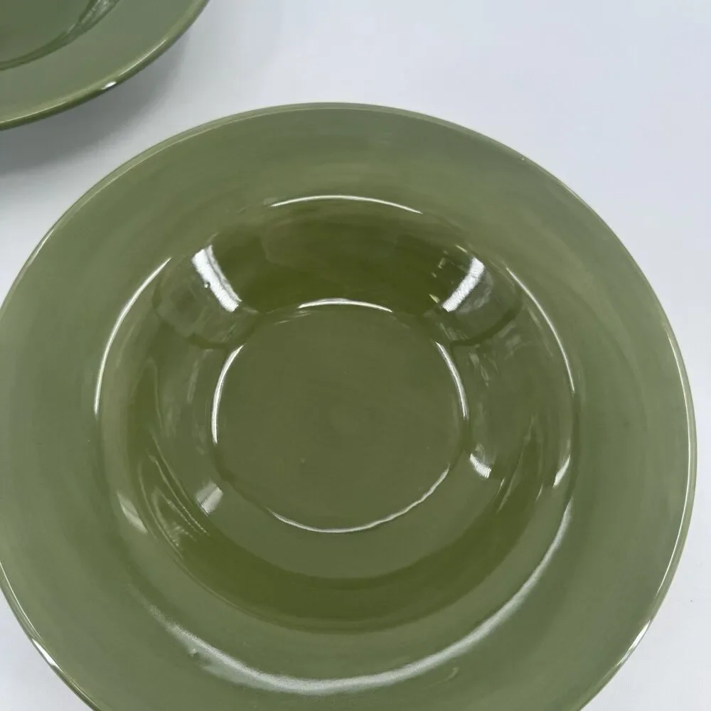 2 Pottery Barn SAUSALITO Green Wide Rimmed Bowl 10 Inch Soup Pasta Fast Shipping